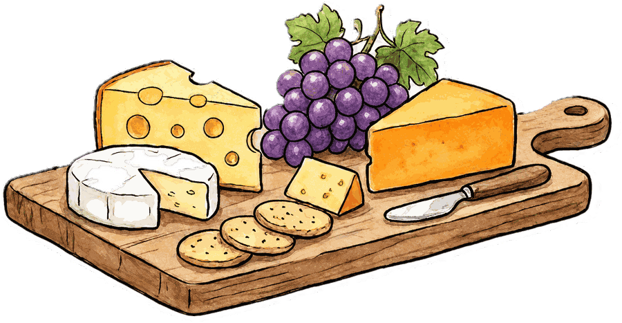 Board of soft and hard cheeses