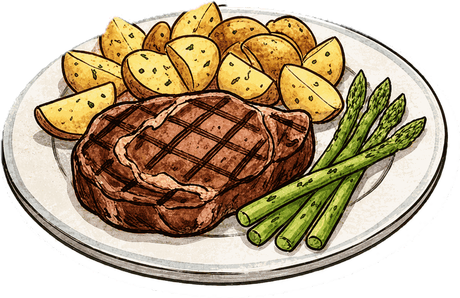 Grilled steak with potatoes